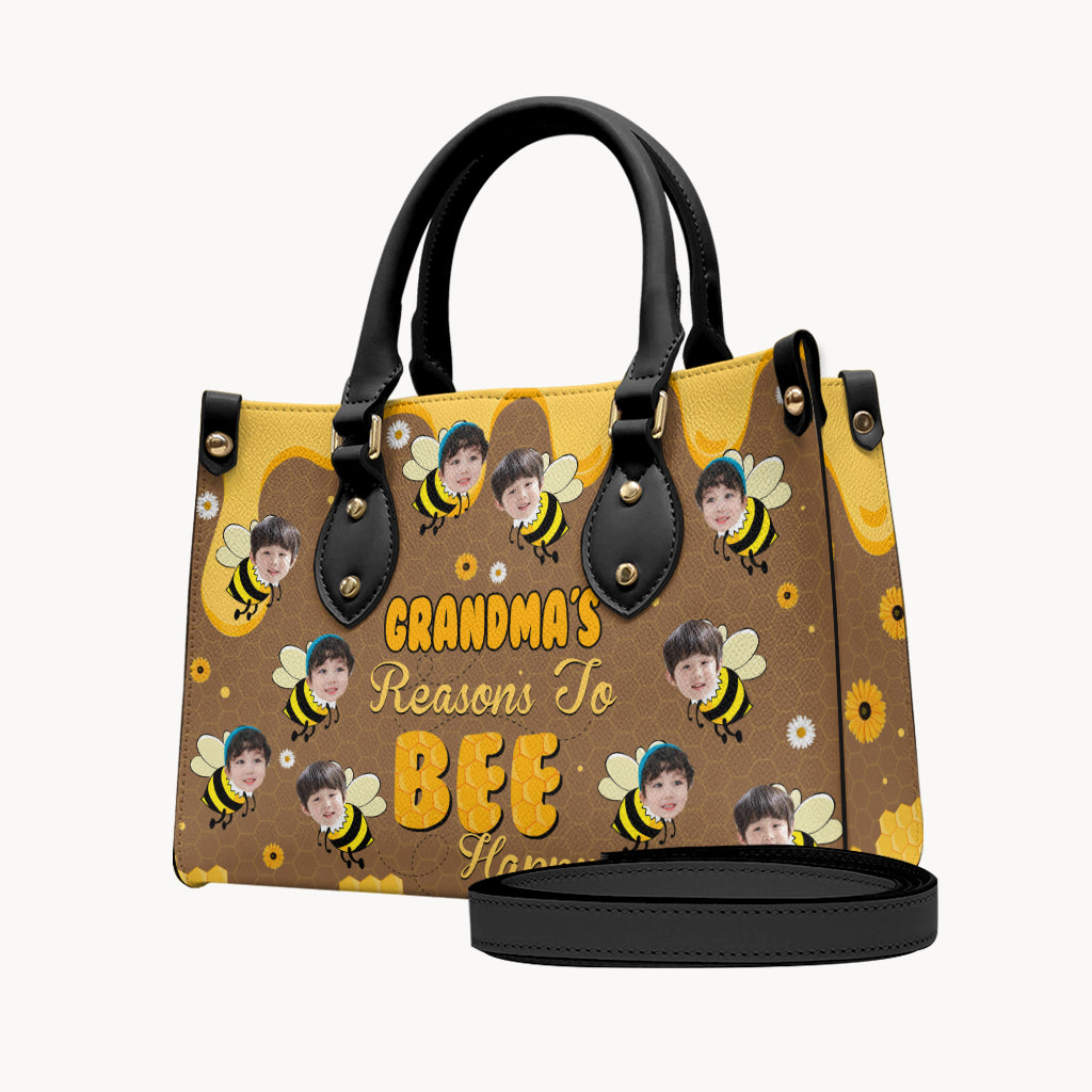 Bee Happy - Gift for grandma, mom - Personalized Leather Handbag