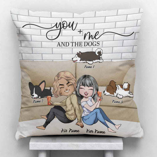 Couple And The Dogs - Personalized Throw Pillow