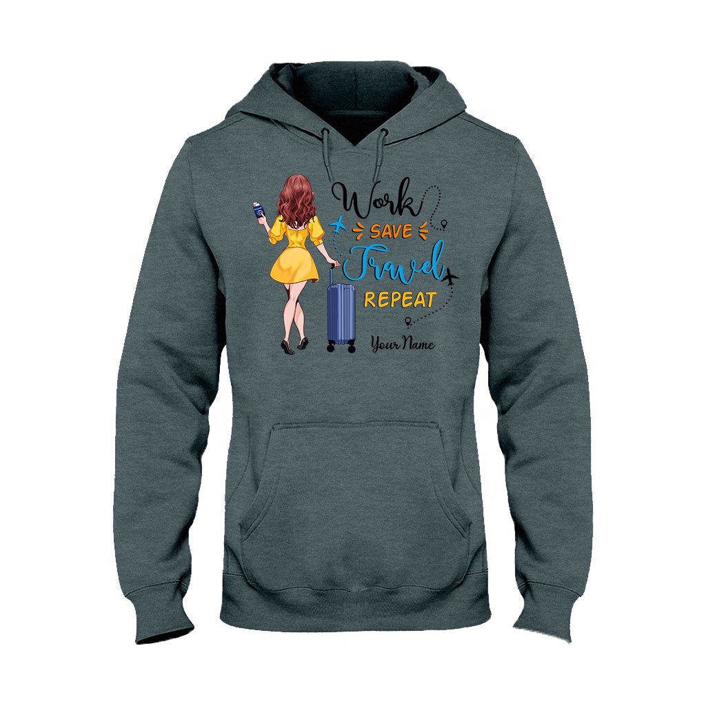 Work Save Travel Repeat - Personalized Travelling T-shirt and Hoodie