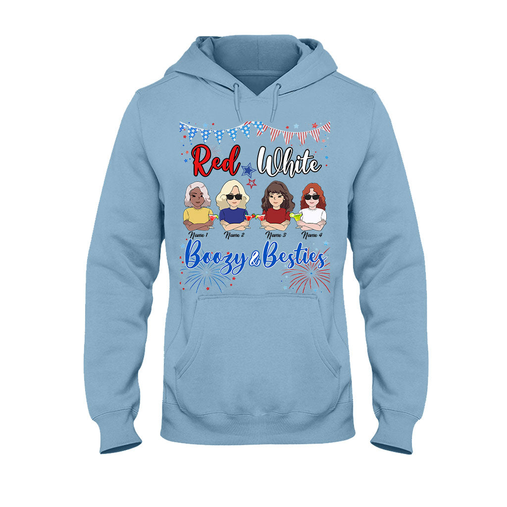 Red White Boozy And Besties - Personalized Independence Day T-shirt and Hoodie