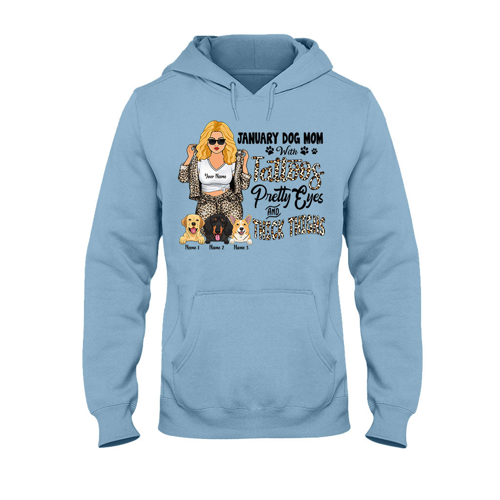 Dog Mom With Tattoos Pretty Eyes And Thick Thighs - Personalized Mother's Day Dog T-shirt and Hoodie