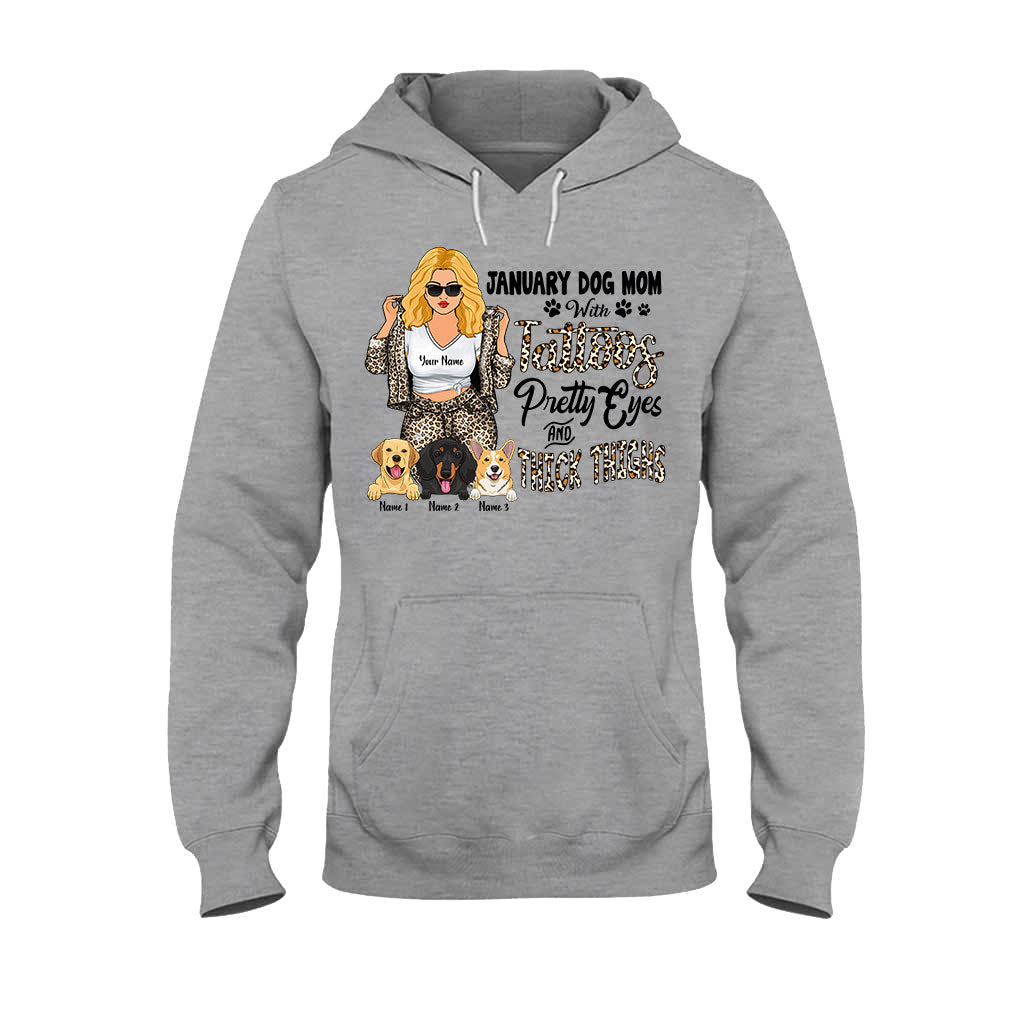 Dog Mom With Tattoos Pretty Eyes And Thick Thighs - Personalized Mother's Day Dog T-shirt and Hoodie
