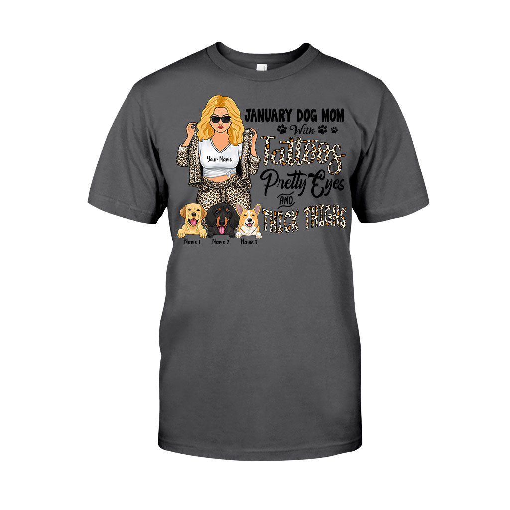 Dog Mom With Tattoos Pretty Eyes And Thick Thighs - Personalized Mother's Day Dog T-shirt and Hoodie