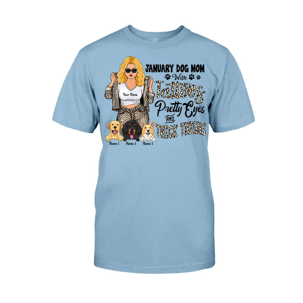 Dog Mom With Tattoos Pretty Eyes And Thick Thighs - Personalized Mother's Day Dog T-shirt and Hoodie