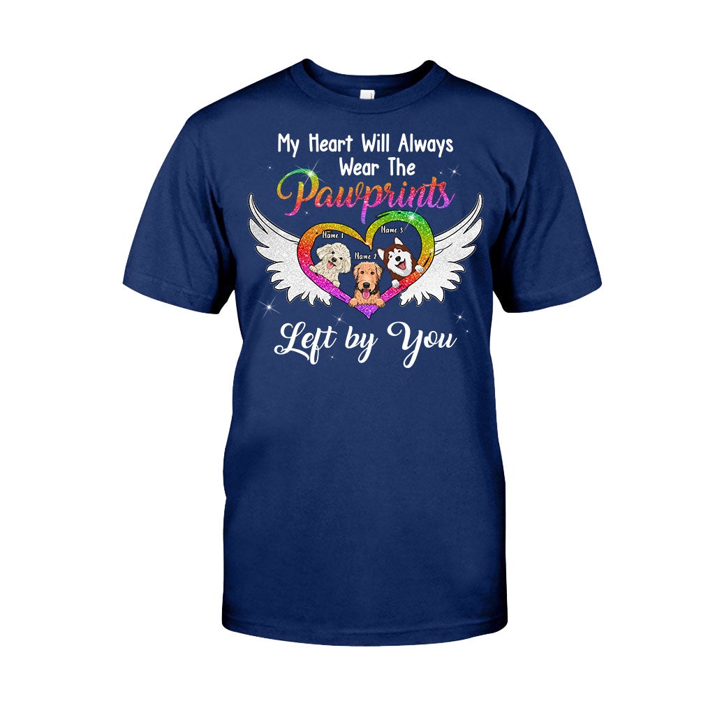 My Heart Will Always Wear The Pawprints - Personalized Dog T-shirt and Hoodie With Faux Glitter Print