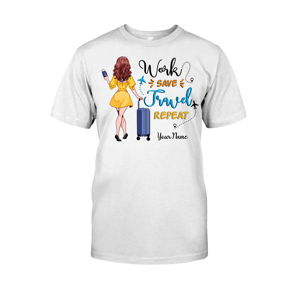 Work Save Travel Repeat - Personalized Travelling T-shirt and Hoodie