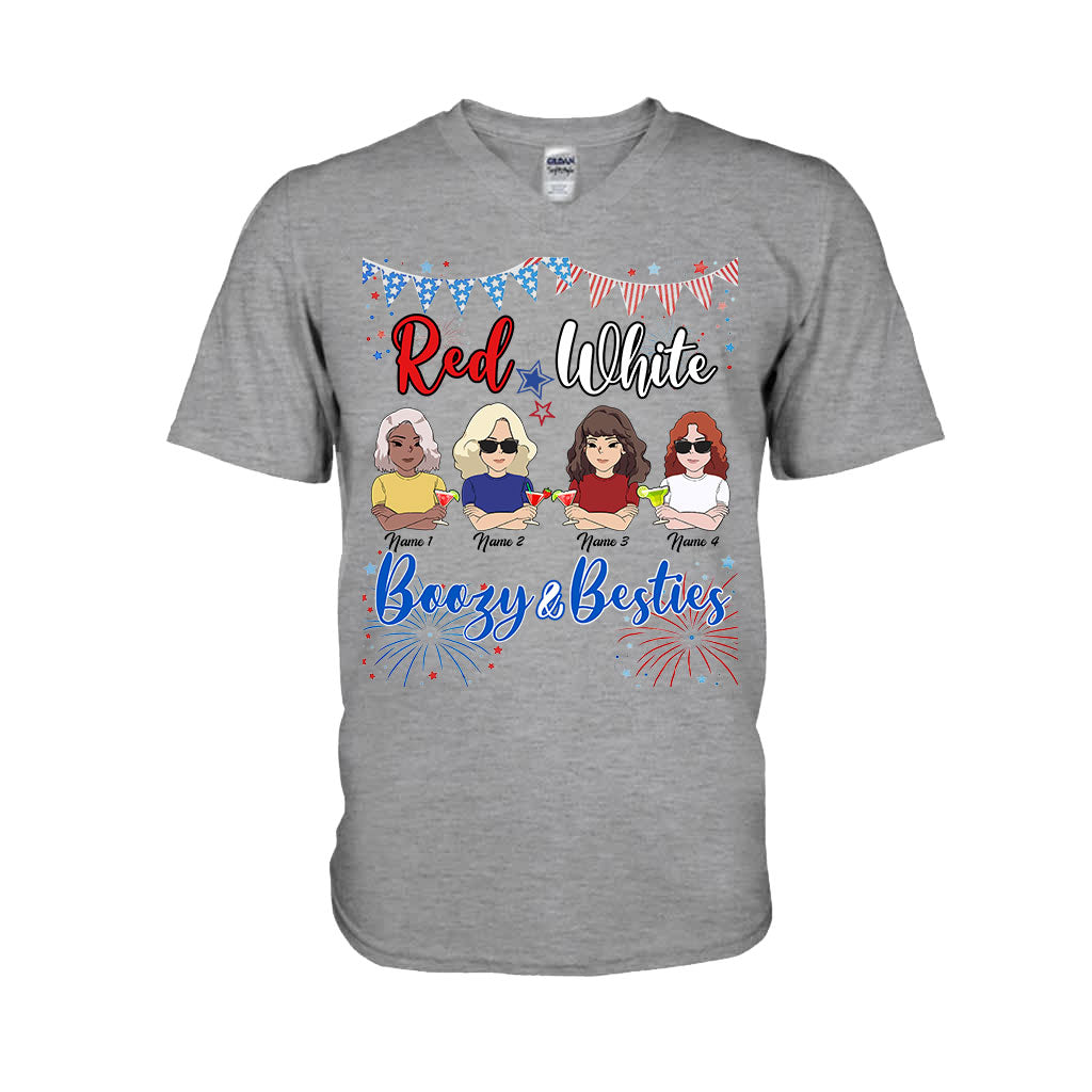 Red White Boozy And Besties - Personalized Independence Day T-shirt and Hoodie