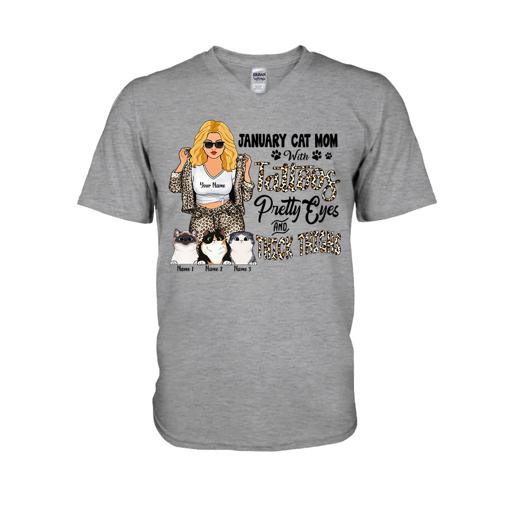 Cat Mom With Tattoos Pretty Eyes And Thick Thighs - Personalized Mother's Day Cat T-shirt and Hoodie