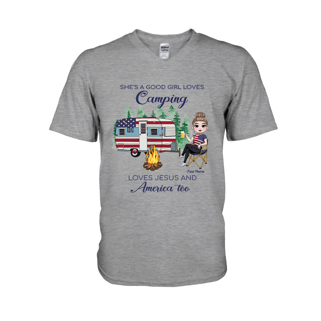 She's A Good Girl Loves Camping - Personalized Independence Day T-shirt and Hoodie