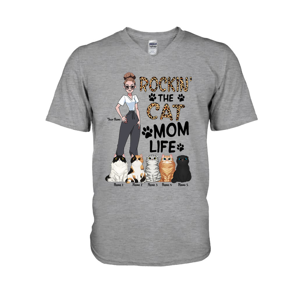 Rockin The Cat Mom Life - Personalized Cat T-shirt and Hoodie