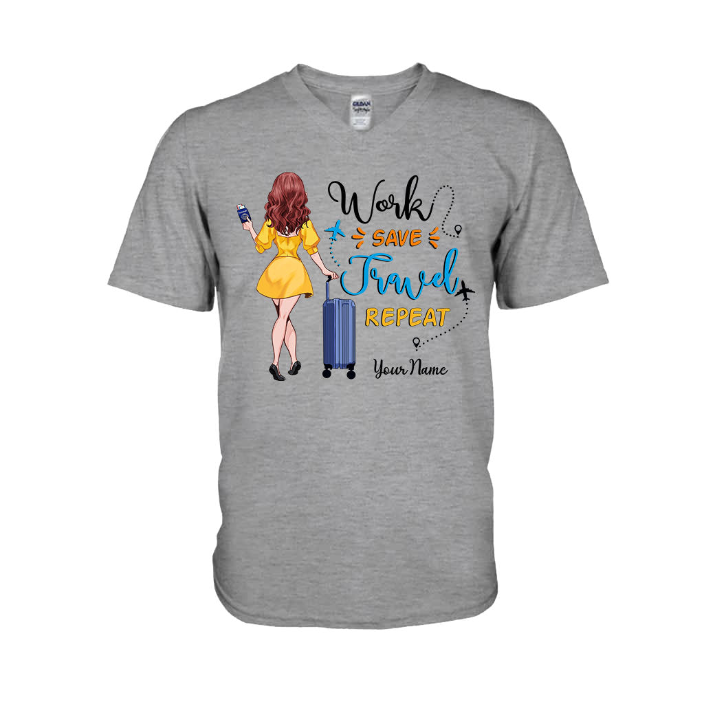 Work Save Travel Repeat - Personalized Travelling T-shirt and Hoodie