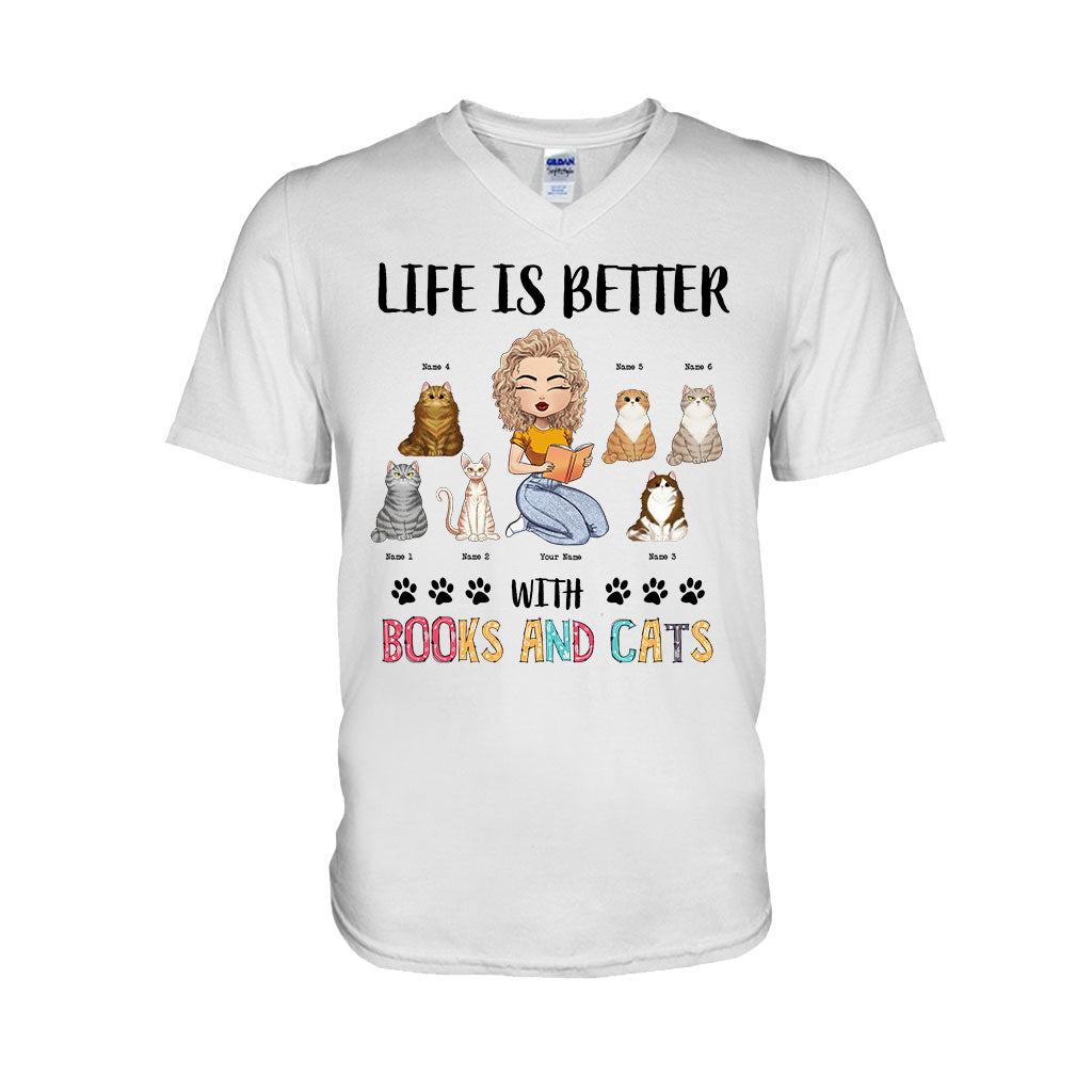 Life Is Better With Books And Cats - Personalized Book T-shirt and Hoodie