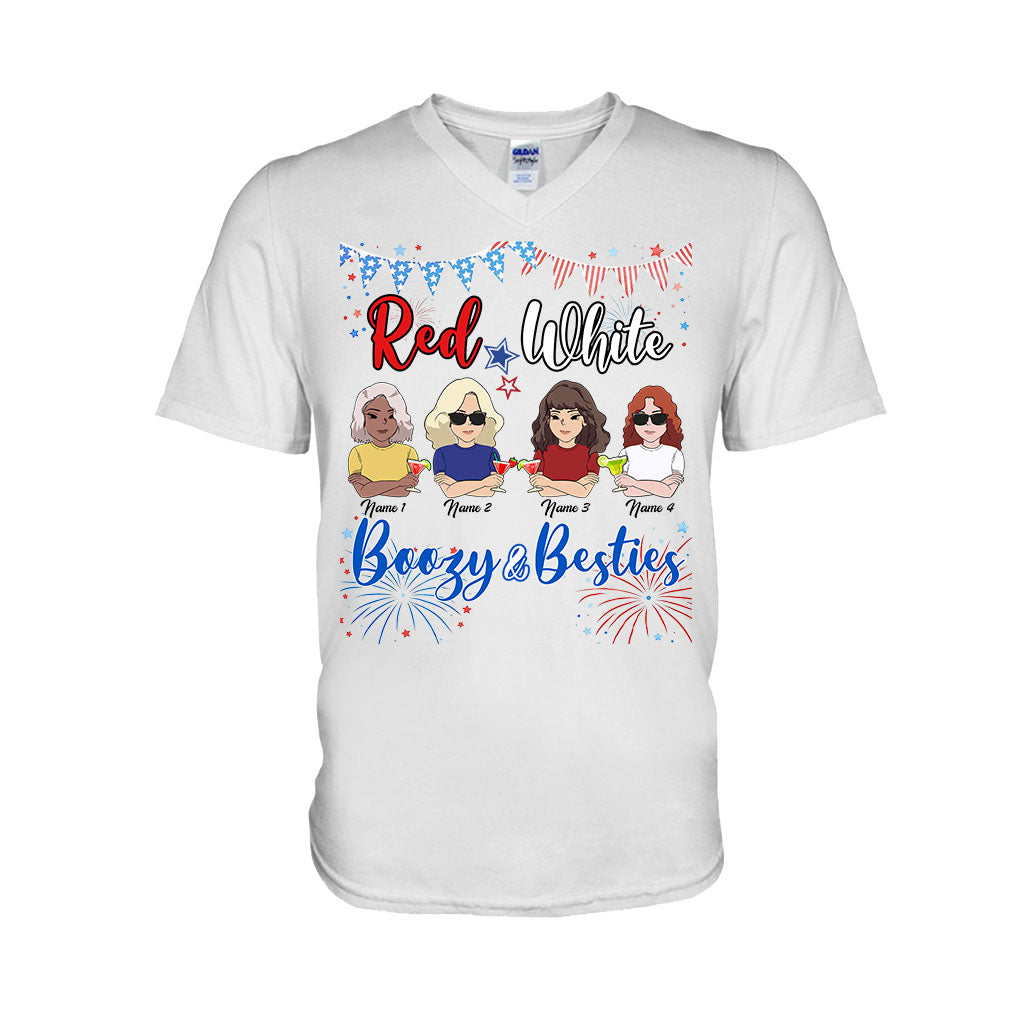 Red White Boozy And Besties - Personalized Independence Day T-shirt and Hoodie