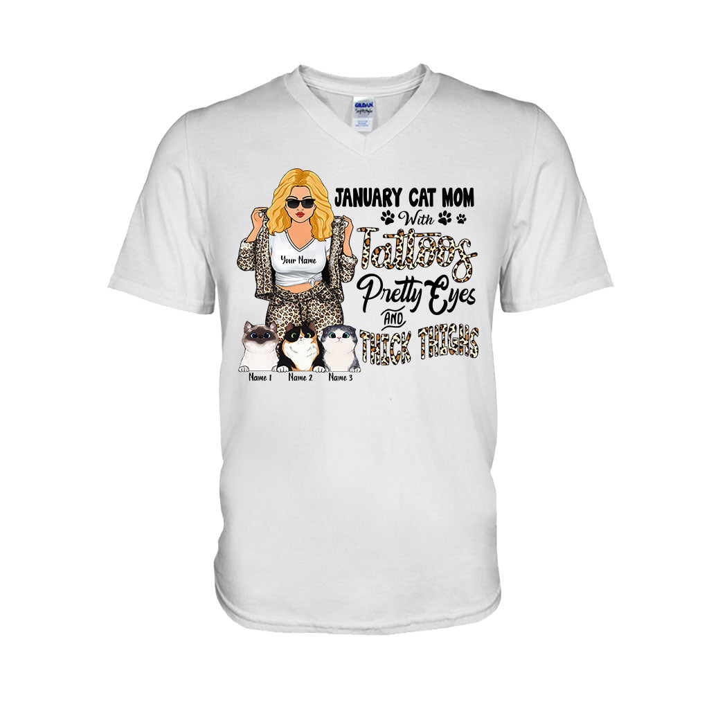 Cat Mom With Tattoos Pretty Eyes And Thick Thighs - Personalized Mother's Day Cat T-shirt and Hoodie