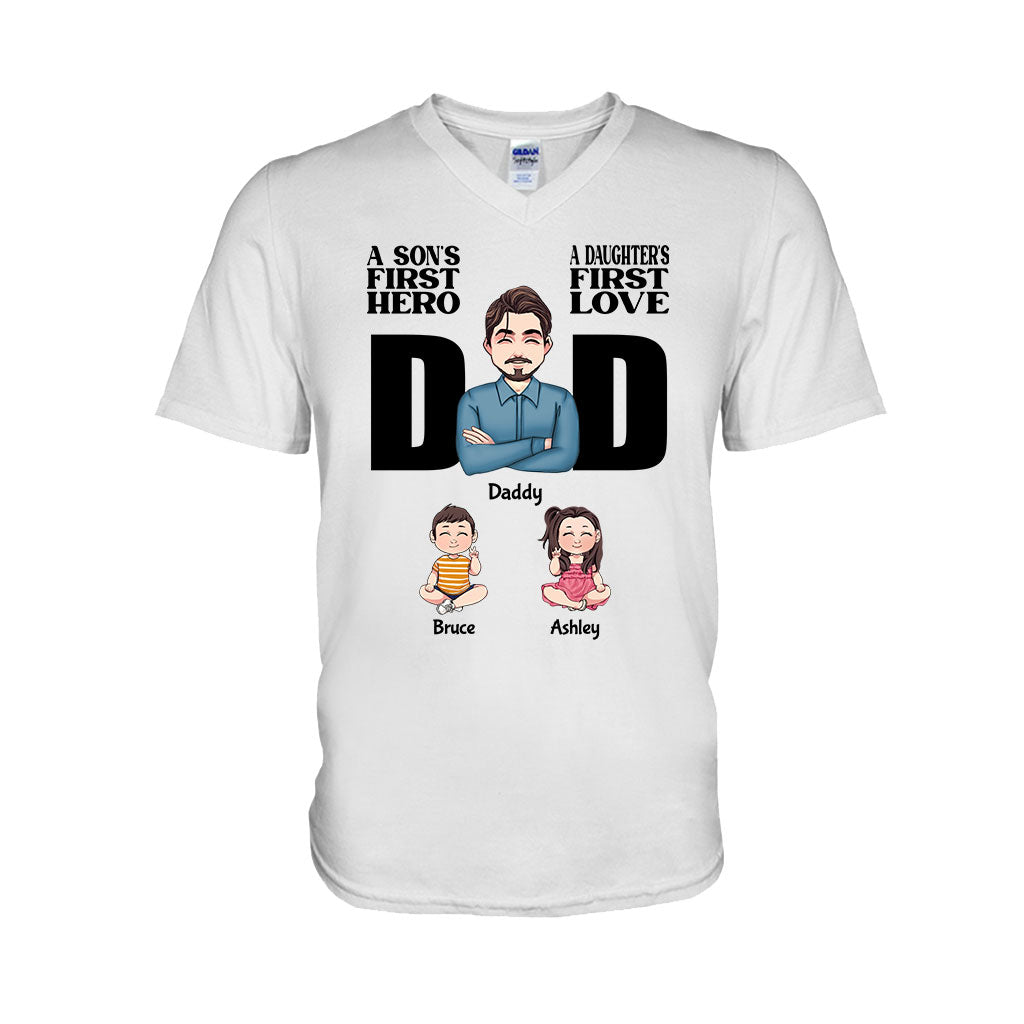 A Sons First Hero A Daughters First Love - Personalized Father T-shirt and Hoodie