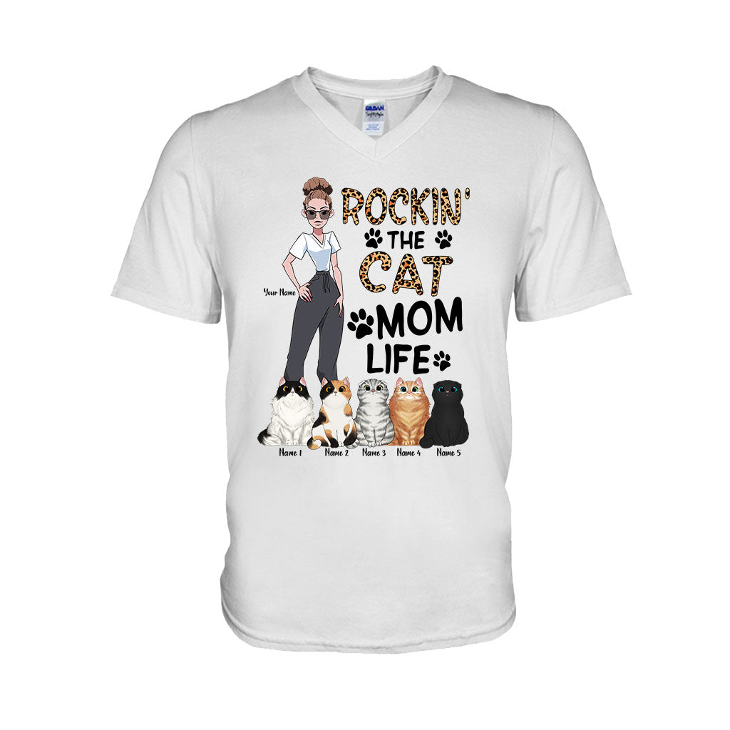 Rockin The Cat Mom Life - Personalized Cat T-shirt and Hoodie