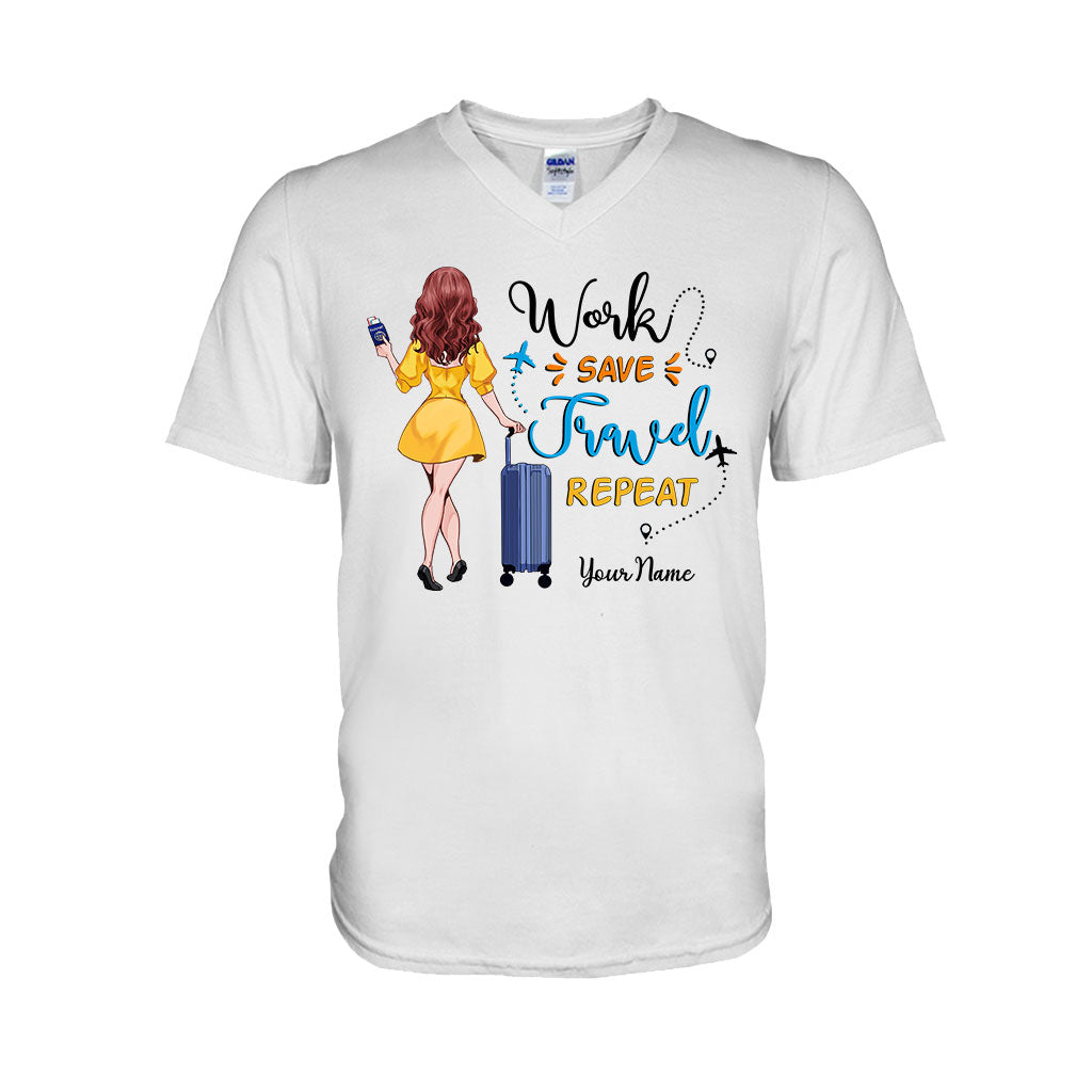 Work Save Travel Repeat - Personalized Travelling T-shirt and Hoodie