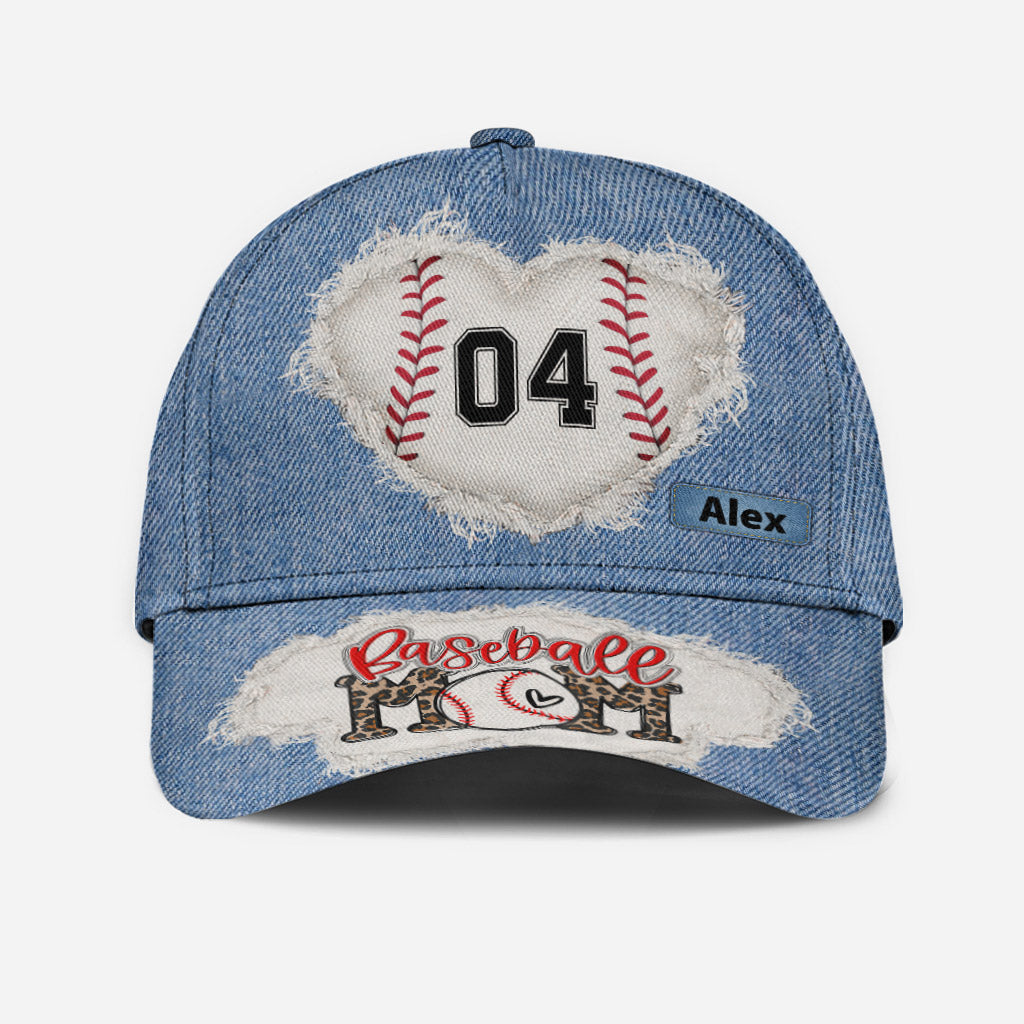 Baseball Mom Number Custom Denim Pattern - Personalized Baseball Classic Cap