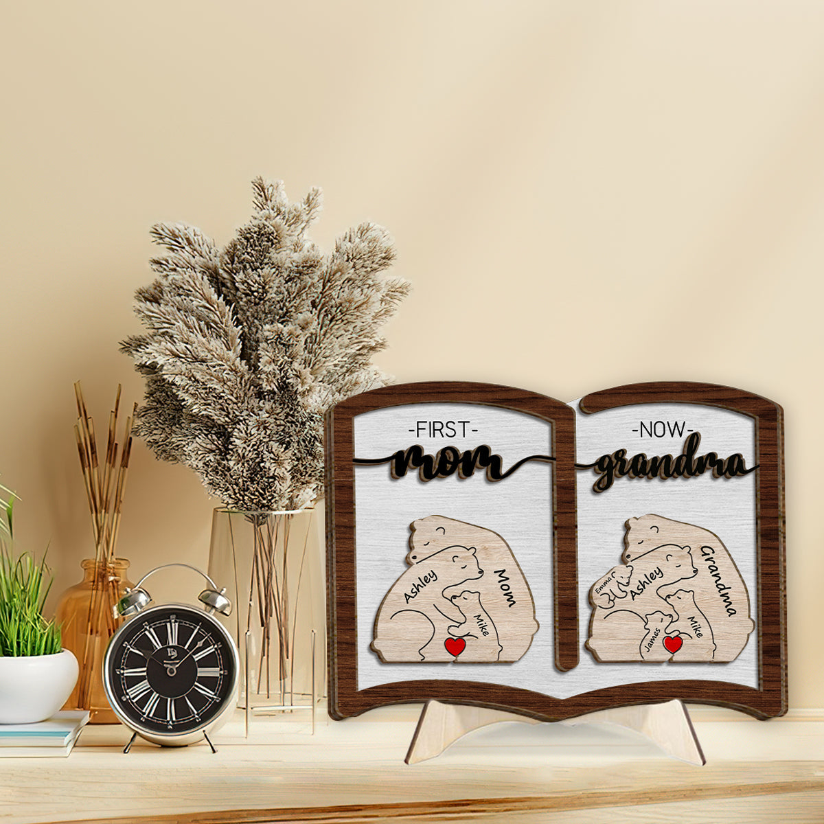 First Mom Now Grandma Bear - Personalized Grandma 2 Layered Wood Sign / Wood Plaque
