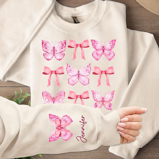 Pink Ribbon Coquette Bow Watercolor Butterfly - Personalized Butterfly All Over Shirt