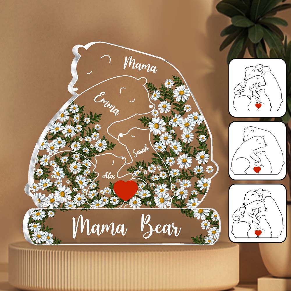 Mama Bear Daisy - Personalized Mother Custom Shaped Acrylic Plaque