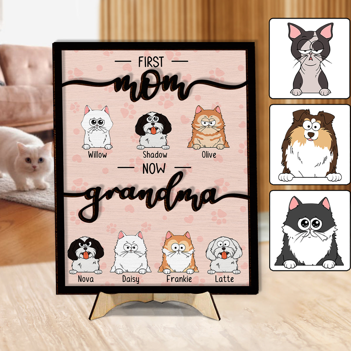 First Mom Now Grandma Cat Dog Pet Lover - Personalized Dog 2 Layered Wood Sign / Wood Plaque