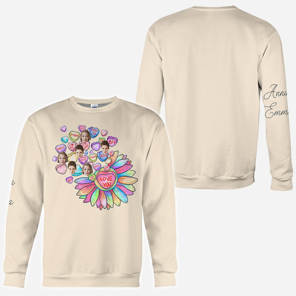 Heart Candy Flower BFF With Face Custom - Personalized Bestie All Over Shirt