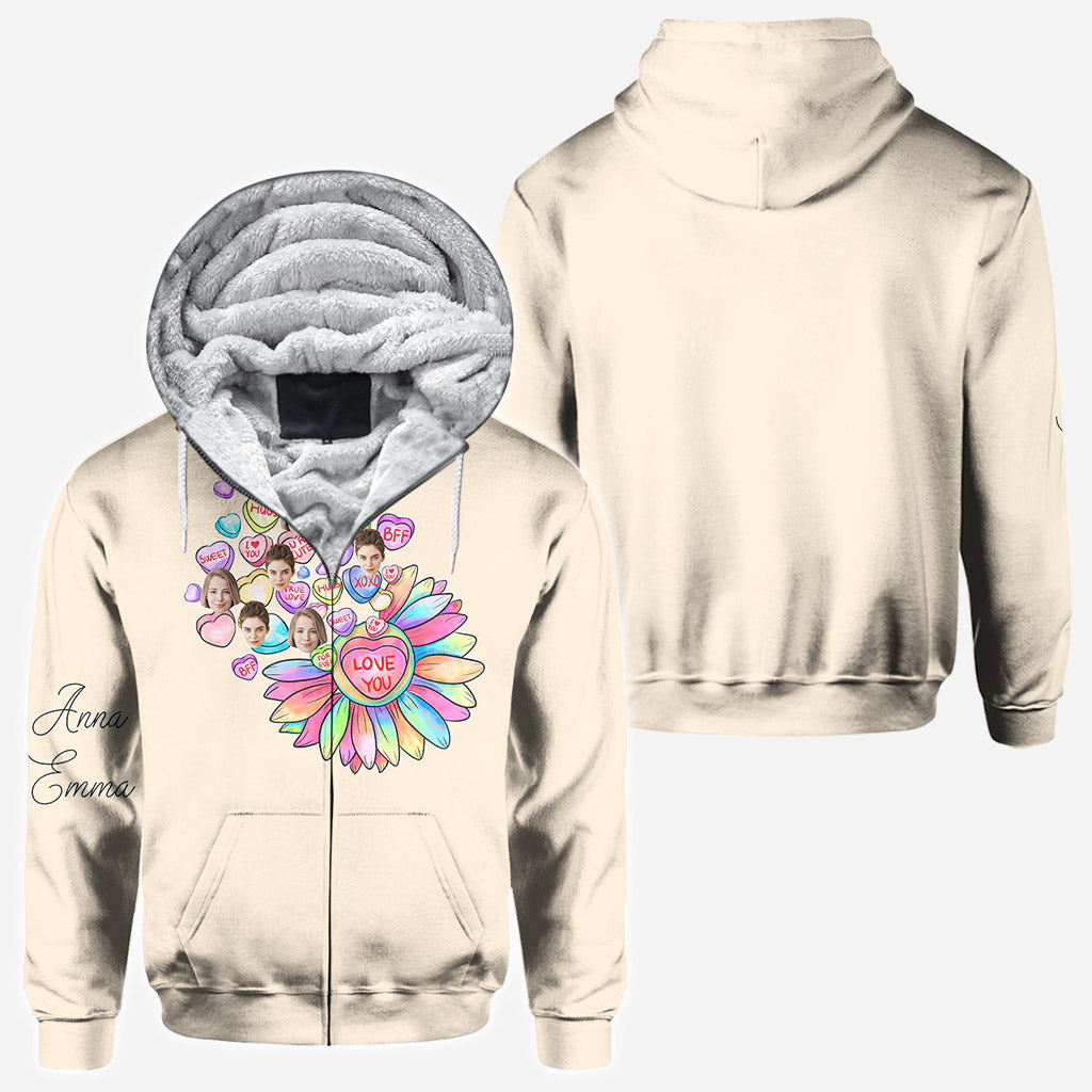 Heart Candy Flower BFF With Face Custom - Personalized Bestie All Over Shirt