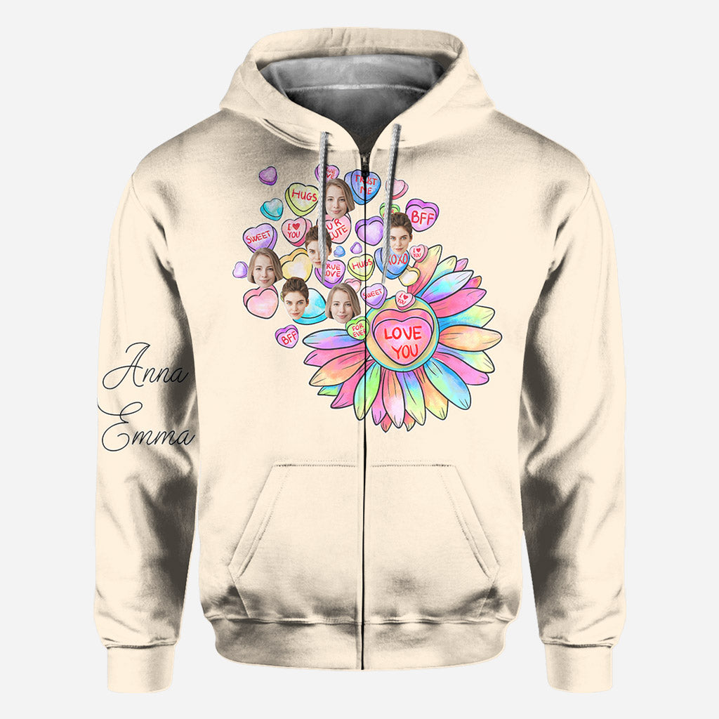 Heart Candy Flower BFF With Face Custom - Personalized Bestie All Over Shirt