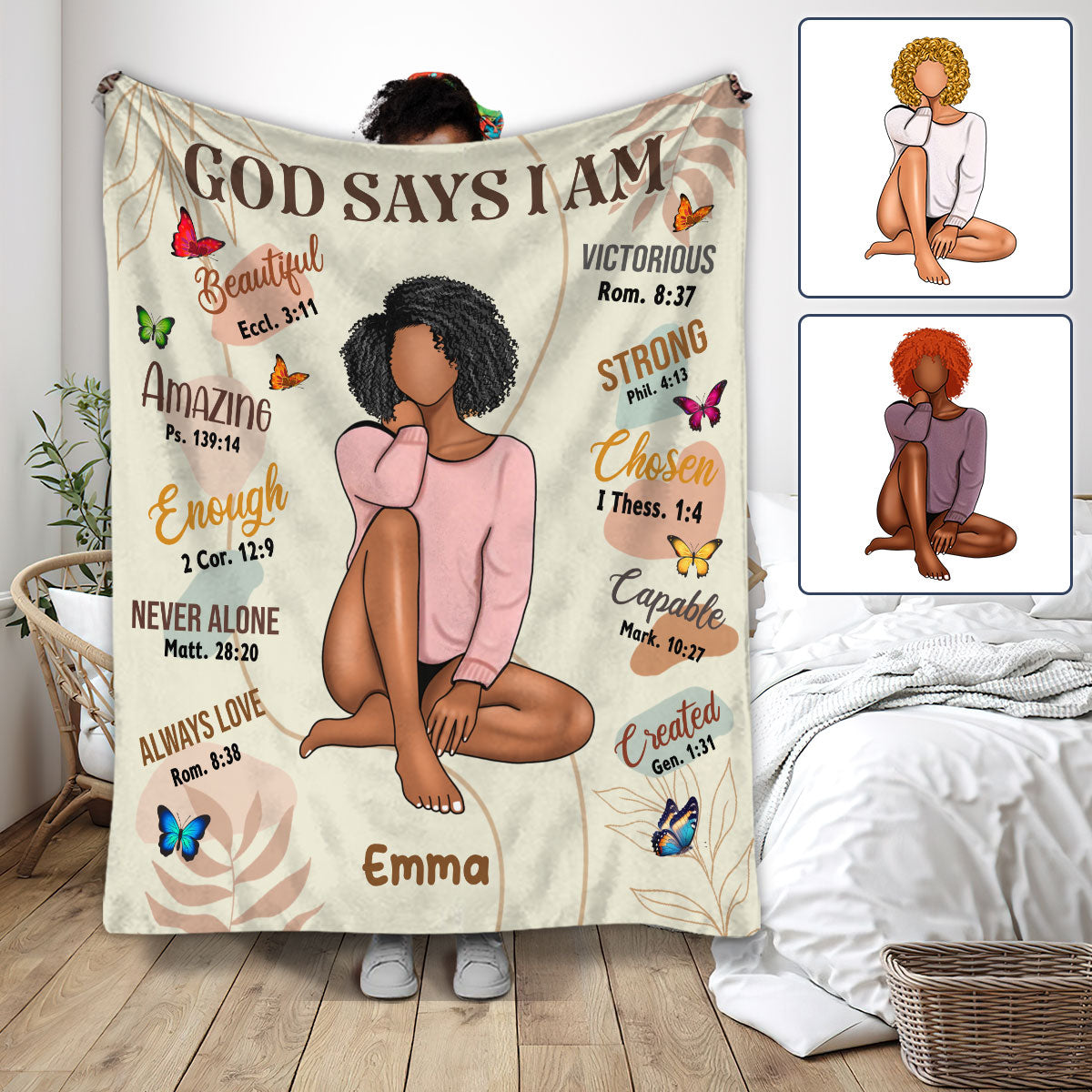 God Says I Am - Personalized African American Blanket