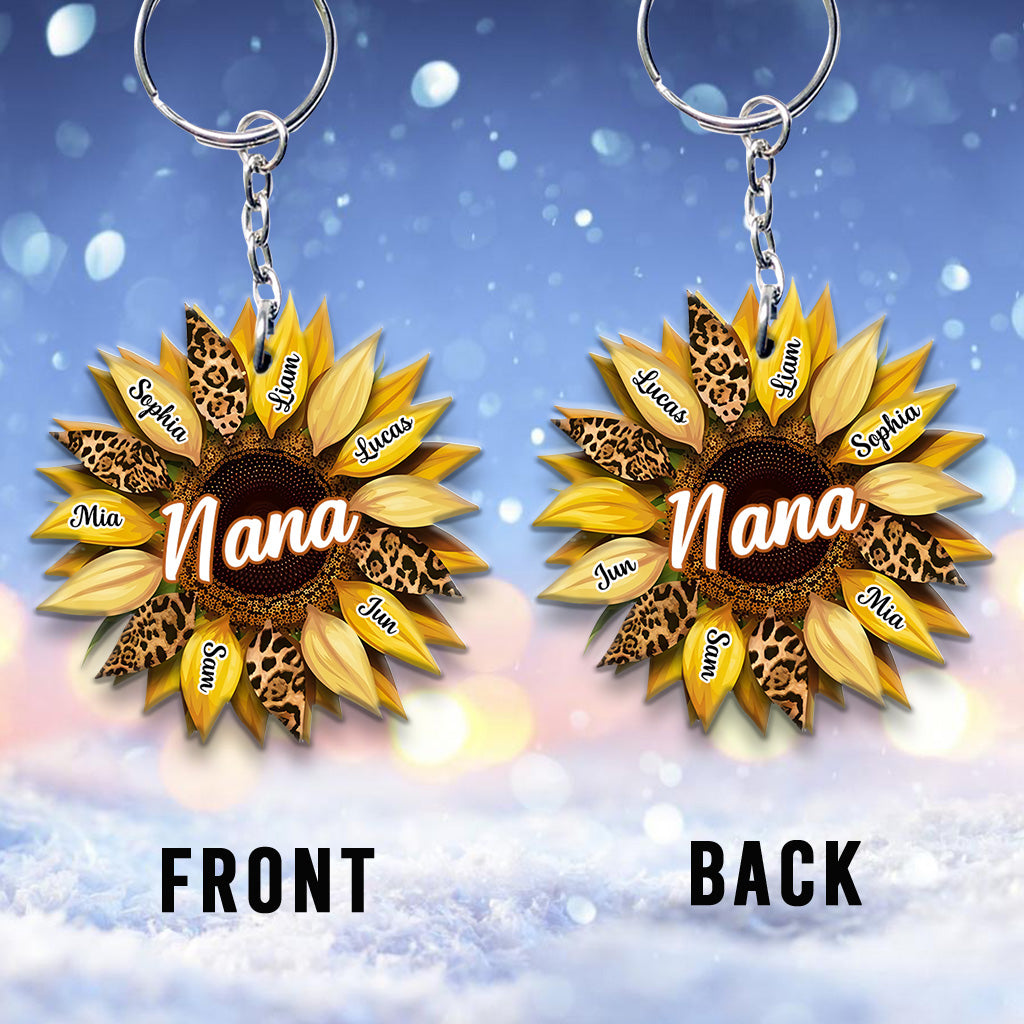 Nana Mom Auntie Family Sunflower - Personalized Grandma Keychain