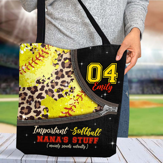 Important Softball Nana's Stuffs - Personalized Softball Tote Bag