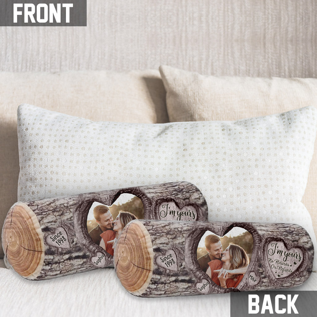 I'm Yours No Returns Or Refunds Any Photo Any Name - Personalized Couple Shaped Pillow