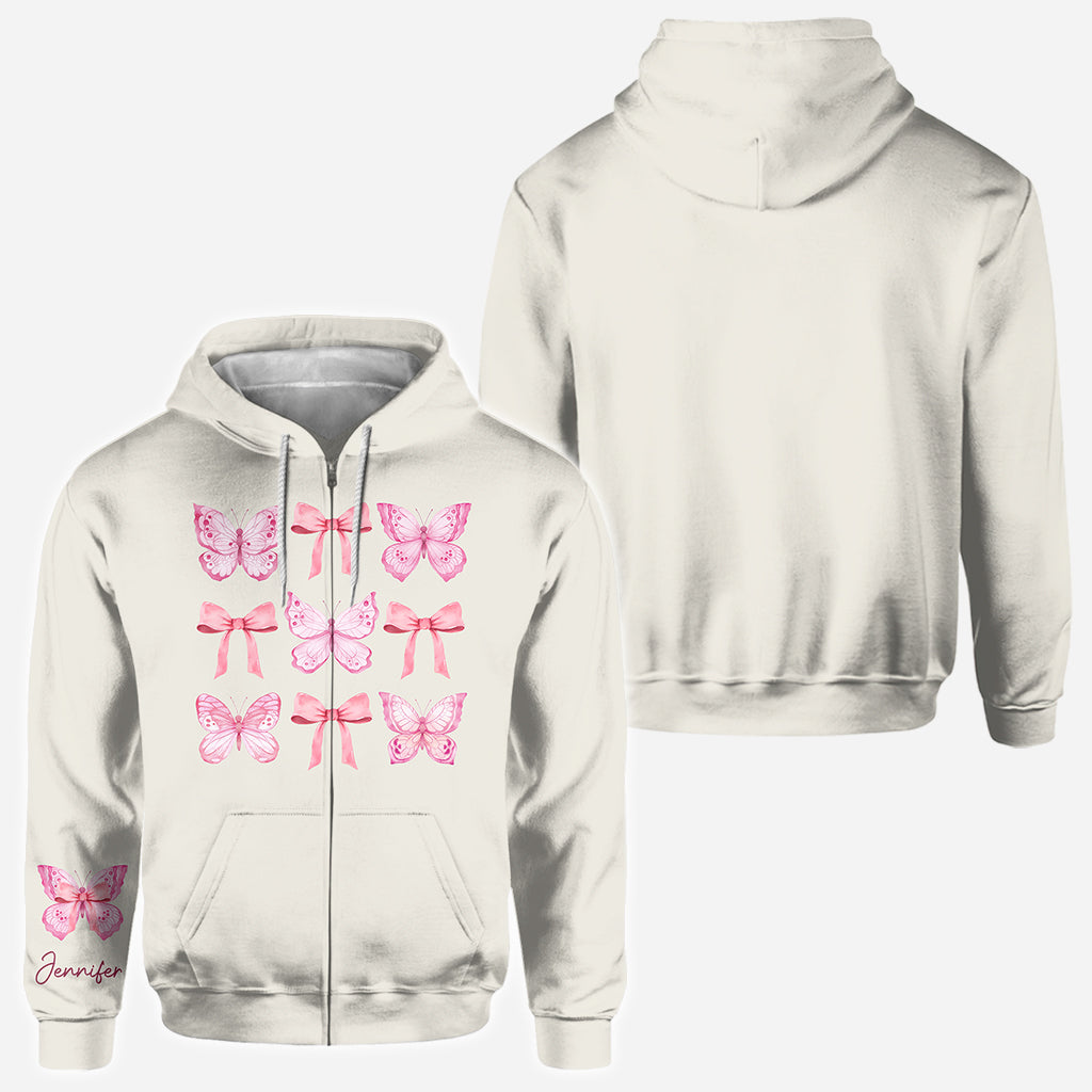 Pink Ribbon Coquette Bow Watercolor Butterfly - Personalized Butterfly All Over Shirt