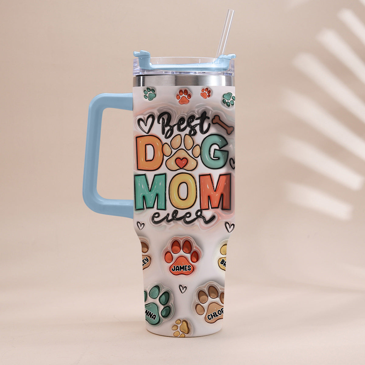 Best Pet Mom/ Pet Dad Ever Inflated Paws - Personalized Dog Tumbler With Handle