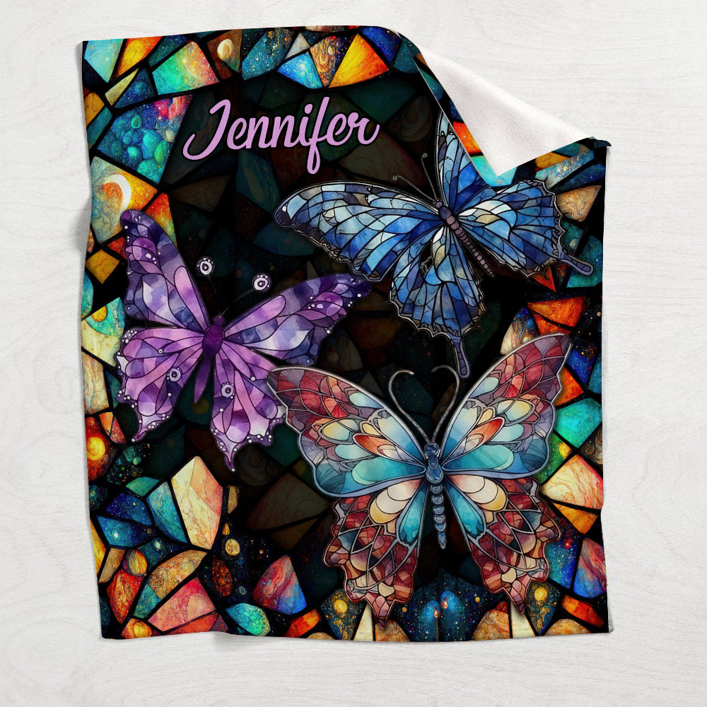 Butterfly Colorful Stained Glass Pattern - Personalized Butterfly Blanket
