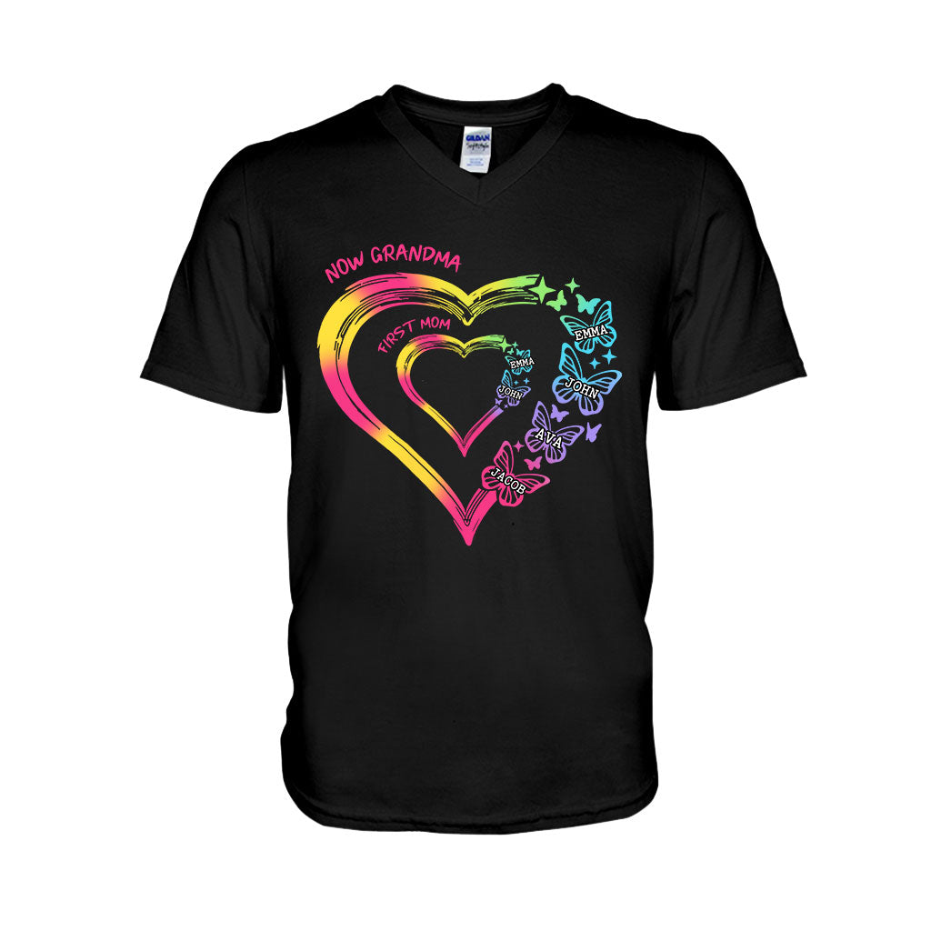 Any Title Of Mother And Grandma Double Heart Colorful - Personalized Grandma T-shirt And Hoodie