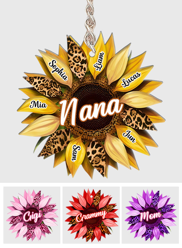 Nana Mom Auntie Family Sunflower - Personalized Grandma Keychain