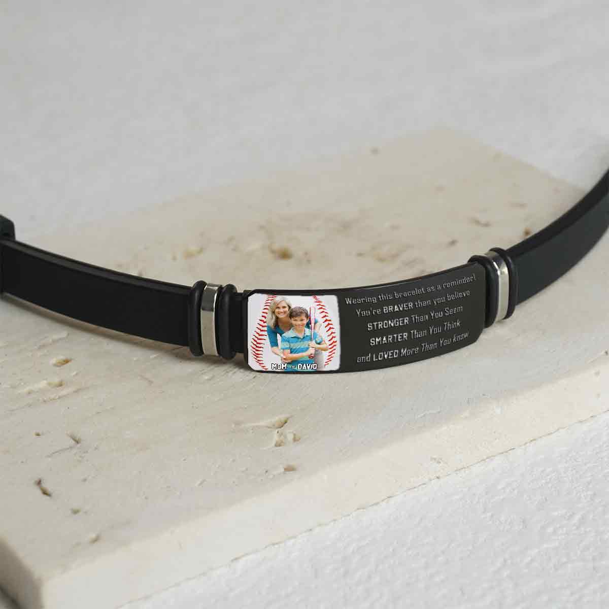 You're Braver Than You Believe - Personalized Baseball Engraved Bracelet