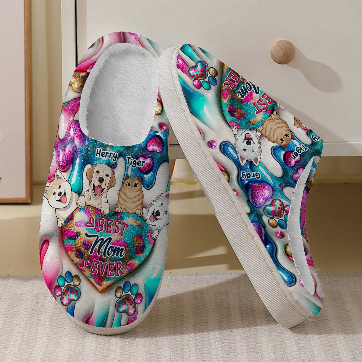 Best Mom Ever Fur Mama - Personalized Dog Slippers