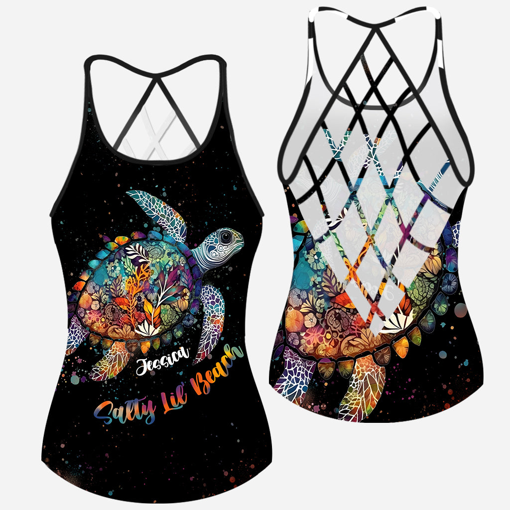 Salty Lil Beach - Personalized Turtle Cross Tank Top