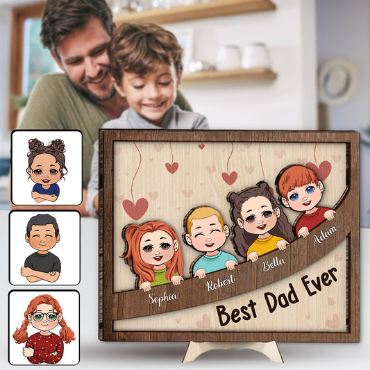 Bes Dad Mom Grandma Grandpa Ever Chibi Kids - Personalized Father 2 Layered Wood Sign / Wood Plaque