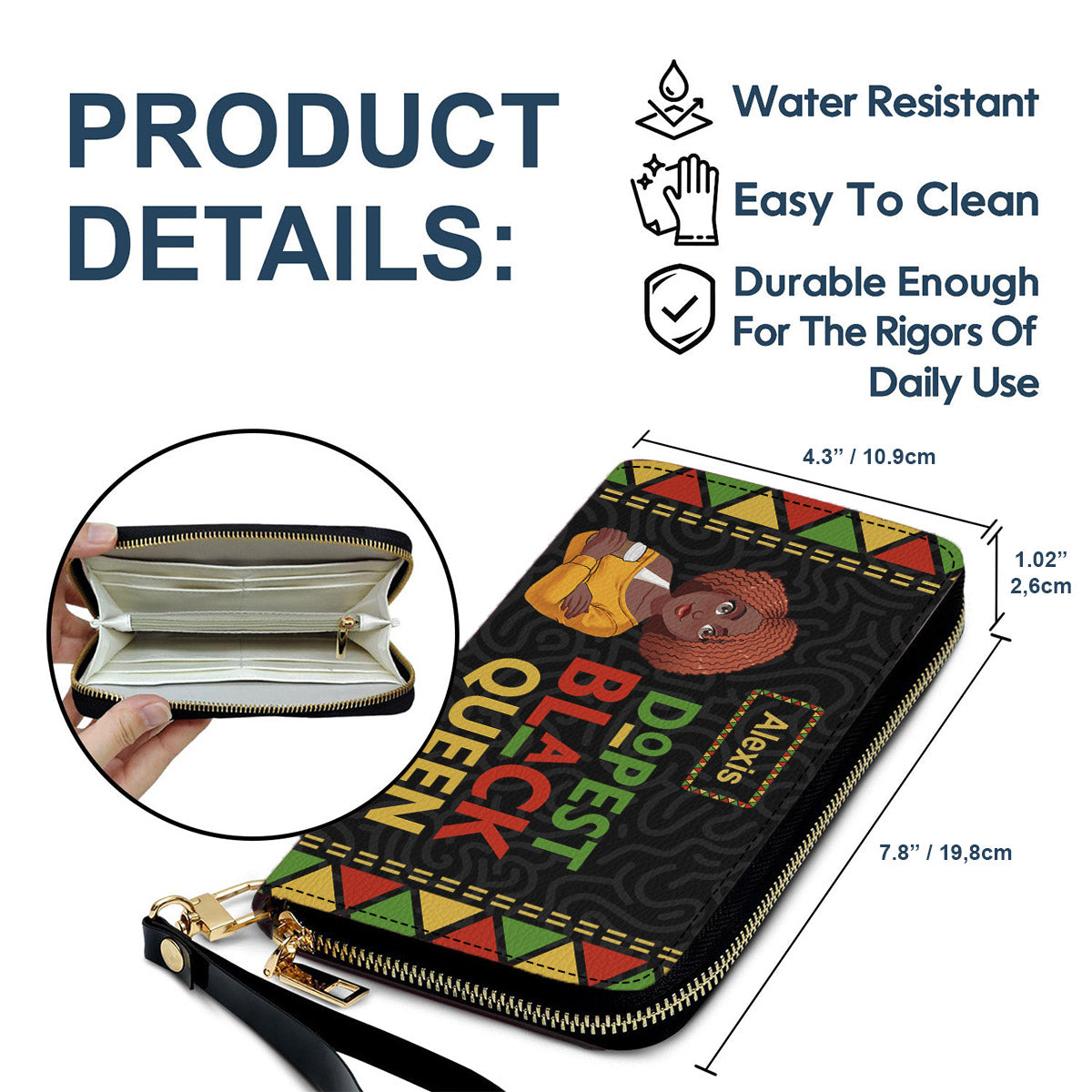 Dope Black Queen - Personalized African American Leather Long Wallet