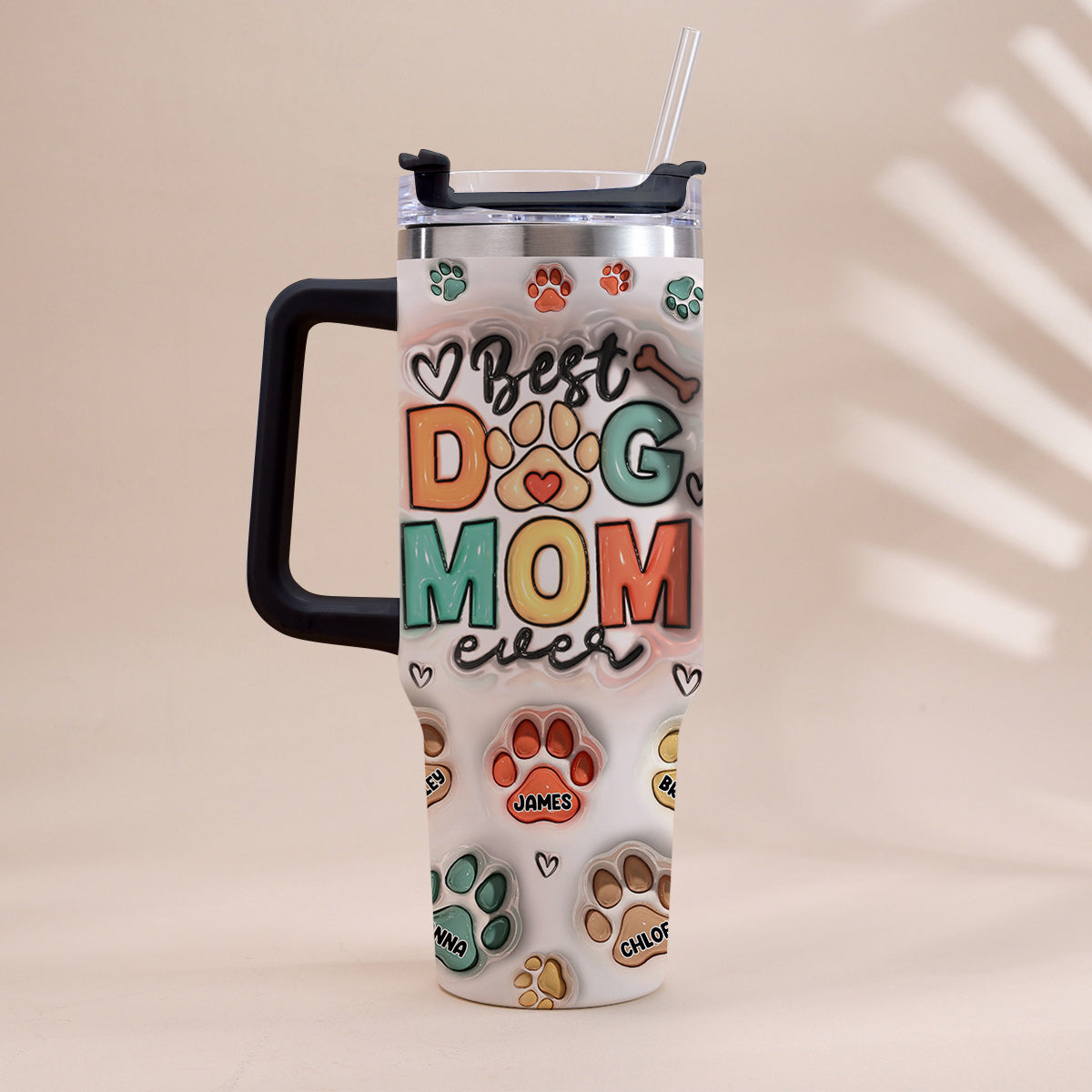 Best Pet Mom/ Pet Dad Ever Inflated Paws - Personalized Dog Tumbler With Handle