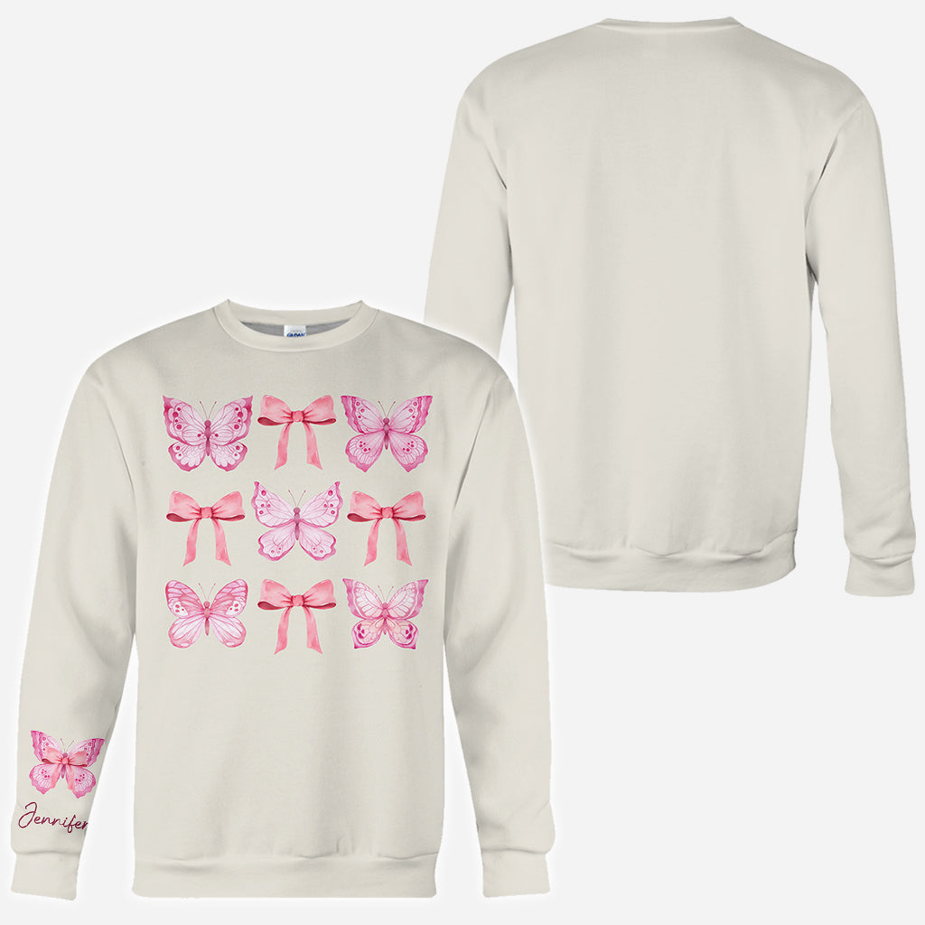 Pink Ribbon Coquette Bow Watercolor Butterfly - Personalized Butterfly All Over Shirt