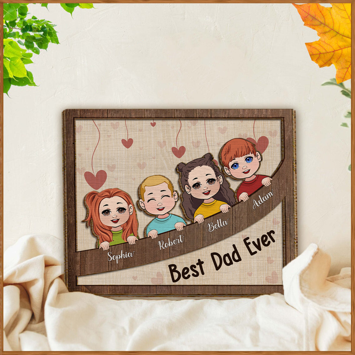Bes Dad Mom Grandma Grandpa Ever Chibi Kids - Personalized Father 2 Layered Wood Sign / Wood Plaque