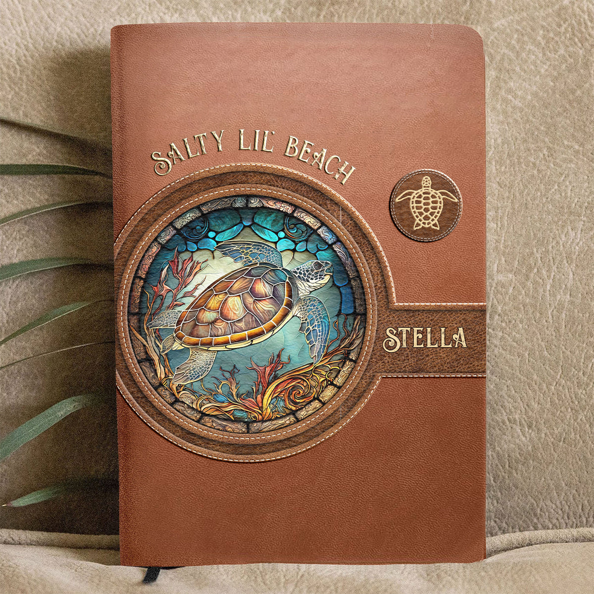 Salty Lil Beach - Personalized Turtle Leather Journal