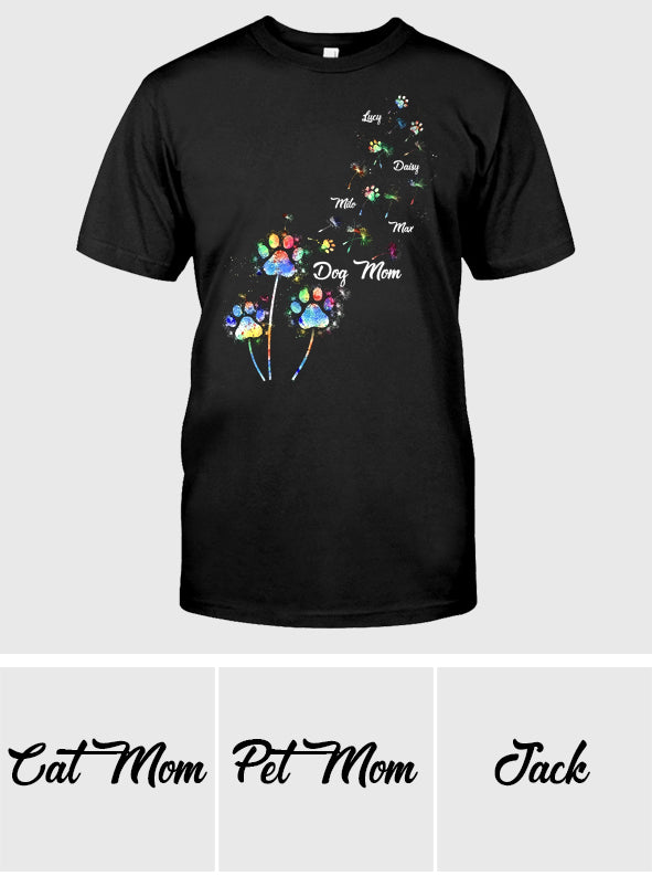 Dog Mom/ Cat Mom/ Pet Mom Colorful Dandelion - Personalized Dog T-shirt And Hoodie