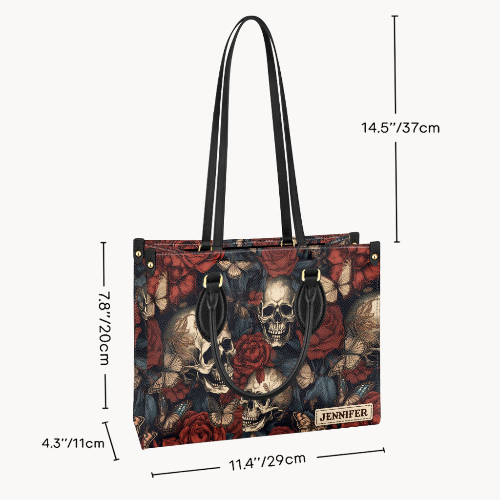 Vintage Rose Skull - Personalized Skull Leather Handbag