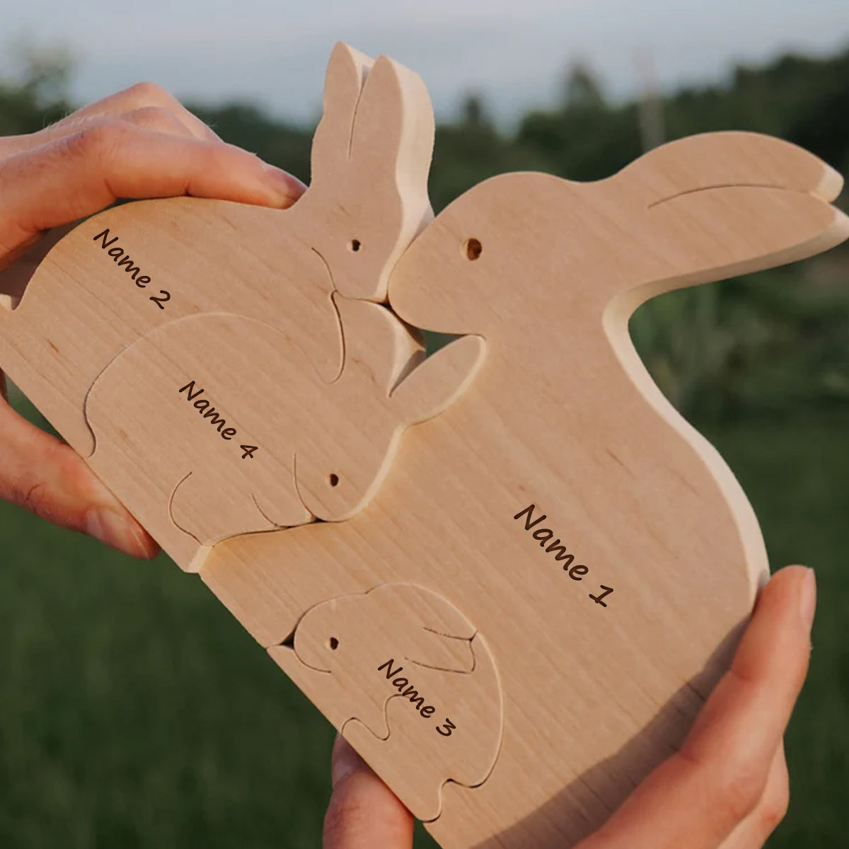 Easter Wooden Bunny Family Puzzle - Personalized Easter Day Easter Wooden Bunny Family Puzzle
